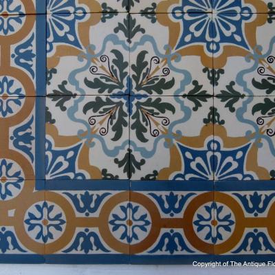 c.7m2+ antique French Maubeuge ceramic floor - early 20th century