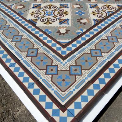 c.12-13m2 Beautiful antique Belgian ceramic floor with triple borders