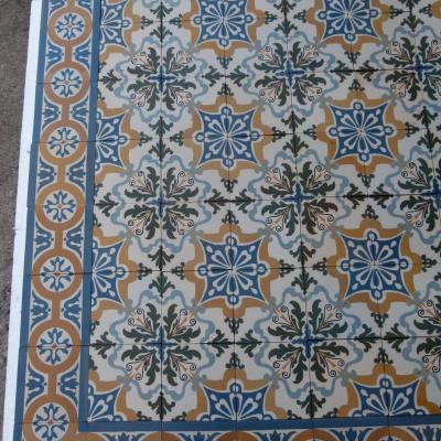 c.7m2+ antique French Maubeuge ceramic floor - early 20th century