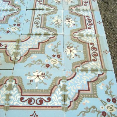17.5m2 / 190 sqft floral themed antique ceramic encaustic floor c.1905