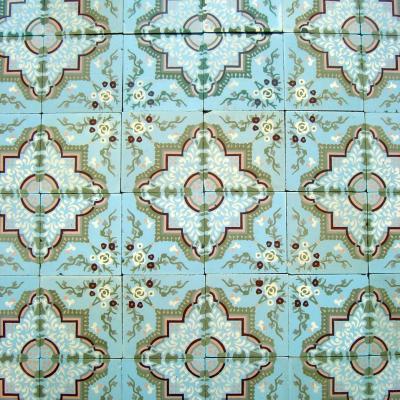 17.5m2 / 190 sqft floral themed antique ceramic encaustic floor c.1905
