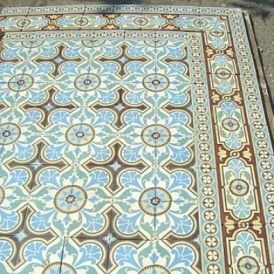 18.5m2 / 200 sq ft Ornate antique ceramic encaustic Belgian floor - c.1890