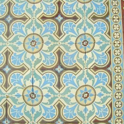 18.5m2 / 200 sq ft Ornate antique ceramic encaustic Belgian floor - c.1890