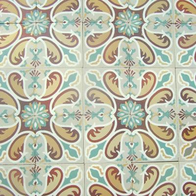 Antique French ceramic floor c.1915 - richly stylised in warm reds