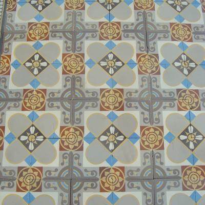 16.25m2+ of antique Douzies Maubeuge tiles in a warm palette
