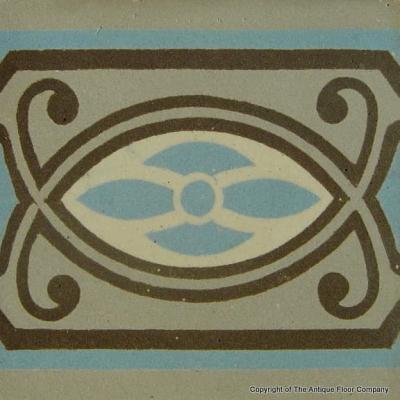A 32m2+ / 350 sq ft antique ceramic floor in mid grey, blue and cream