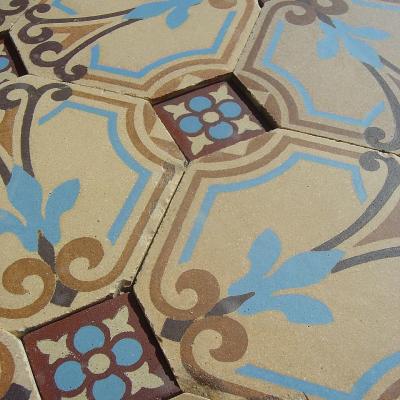 Antique octagon tiles complete with burgundy tile inserts