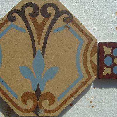 Antique octagon tiles complete with burgundy tile inserts