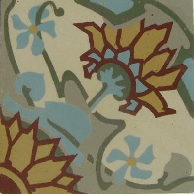 Antique Sunflowers themed ceramic encaustic floor with double borders