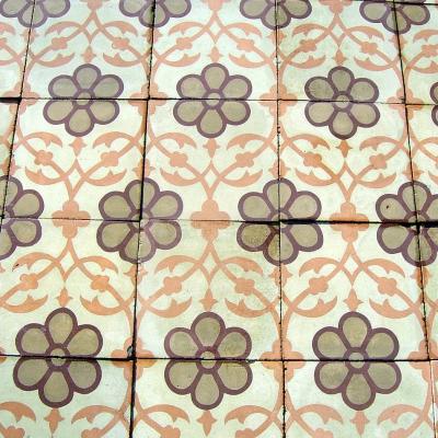 12m2 / 129 sq ft of antique French carreaux de ciments tiles in olive, cream and tangerine
