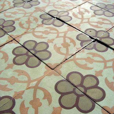 12m2 / 129 sq ft of antique French carreaux de ciments tiles in olive, cream and tangerine