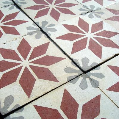Classical French carreaux de ciments floor in cherry, grey and white c.1900