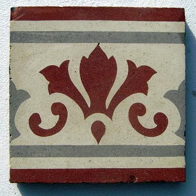 Classical carreaux de ciments floor in cherry, grey and white - French c.1900