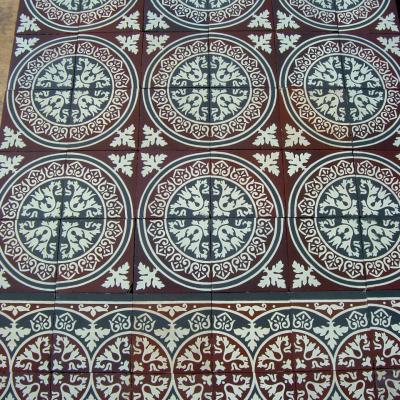 c.5.4m2 ornate motif ceramic encaustic floor c.1920