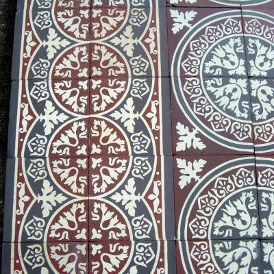 c.5.75m2 ornate motif ceramic encaustic floor c.1925-1930