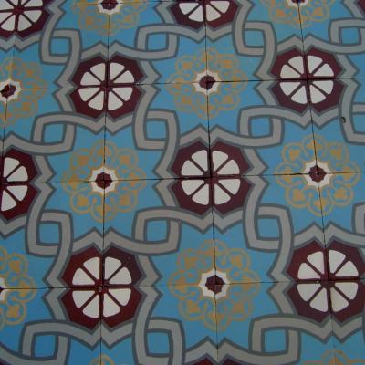 9.7m2 - Blue and Burgundy antique French ceramic floor c.1930