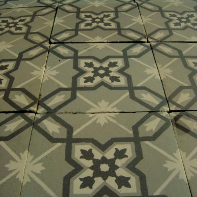 Small French ceramic encaustic floor - lattice design in beige