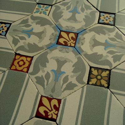 Antique ceramic floor of octagons with cabochons – early 20th century