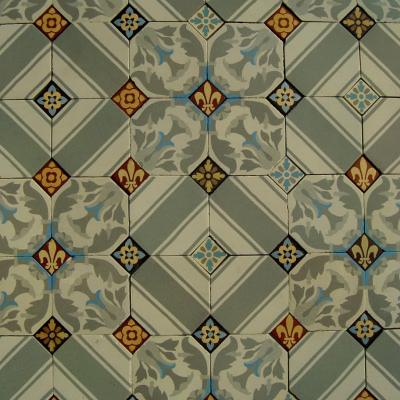 Antique ceramic floor of octagons with cabochons – early 20th century
