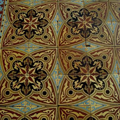 3m2 antique Boch Freres moorish themed tiles with borders c.1860
