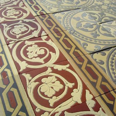 Large elegant Boch Freres Maubege ceramic floor with triple borders c.1890