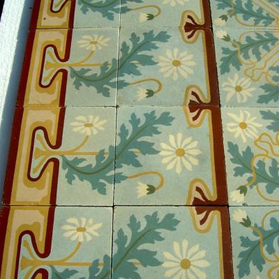 12m2 French Art Nouveau ceramic floor with striking double borders