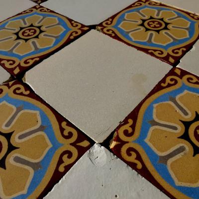 8m2+ antique French ceramic damier floor c.1913-1920