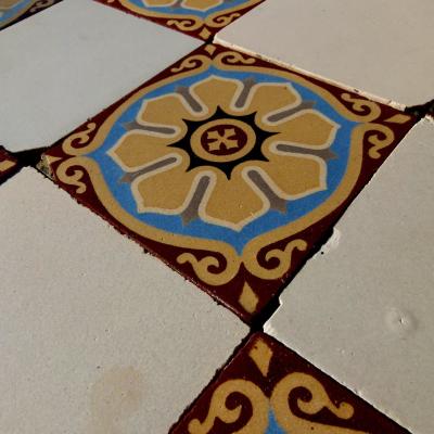 8m2+ antique French ceramic damier floor c.1913-1920