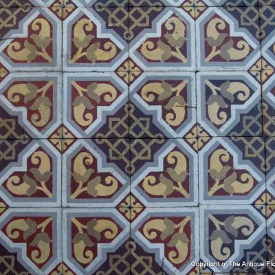 4.25m2 - Beautiful handmade Boch Freres ceramic floor tiles - late 19th Century