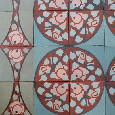 8.5m2 antique ceramic floor produced by Douvrin, France - early 20th century 