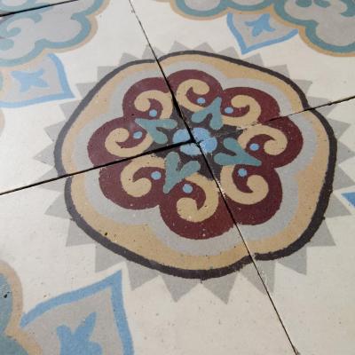 12m2 Antique French ceramic floor with original same size borders 