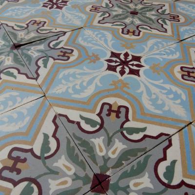 18.25m2 art nouveau French ceramic encaustic floor - early 20th century