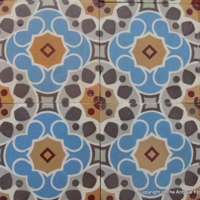 18.75m2+ Bold antique French ceramic floor in blues and yellows 