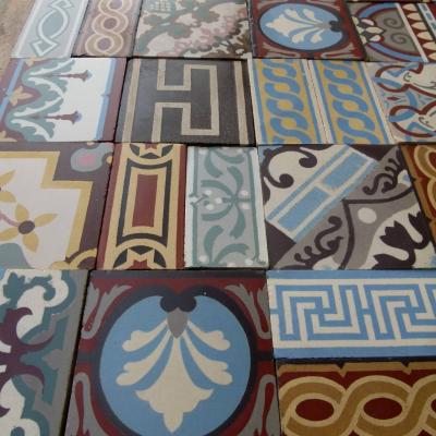 Patwork of antique French and Belgian ceramic tiles 