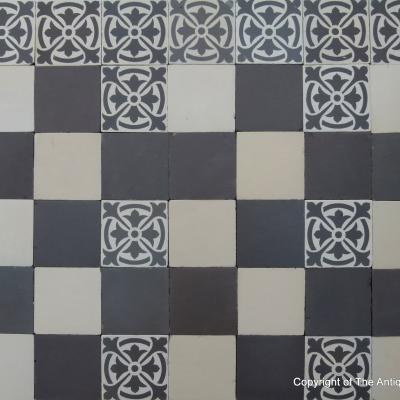 14m2+ antique French damier ceramic floor of three field tiles