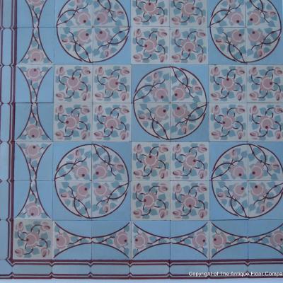 Beautiful floral themed Douvrin ceramic floor – c.8m2 - early 20th century