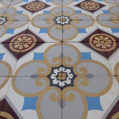 Large, 34m2, antique French ceramic floor, early 20th century