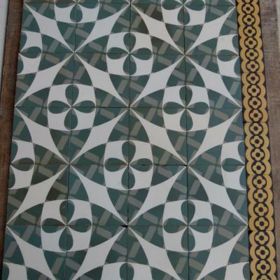4.2m2 to 4.6m2+ antique ceramic French tile in leaf green - dated 1922