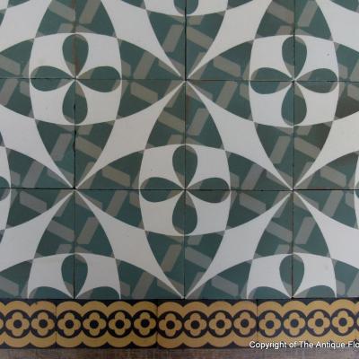 4.2m2 to 4.6m2+ antique ceramic French tile in leaf green - dated 1922