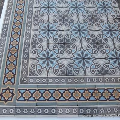 Large c.23 m2, antique Boch Freres ceramic floor with triple borders