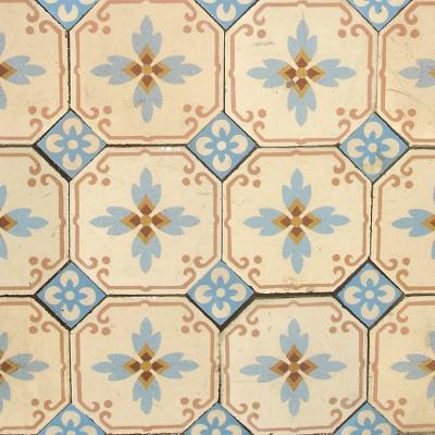 Pretty octagonal antique tiles with floral inserts
