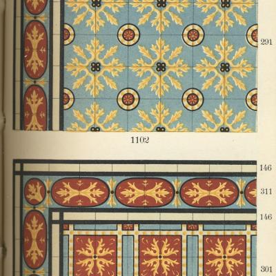 A quality c.24m2 antique ceramic floor with original borders produced by Douvrin c.1900